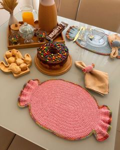 Creative Handmade Crochet <b>Candy</b> Placemat <b>Cotton</b> Yarn Table Mat Sweet Shape Kids Dining Decor Colorful Knitted Table Setting - Product Image 1