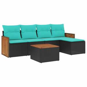 Set di divani da giardino in polyrattan nero da 6 pezzi con cuscini - Product Image 2