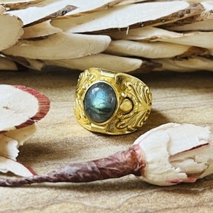New Arrival Boho Brass <b>Labradorite</b> <b>Ring</b> Filigree Design1 8k Gold Plated <b>Ring</b> Chunky Statement Cock Tail Wholesale <b>Ring</b> For Women - Product Image 1