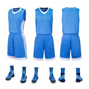 Blue Sleeveless Basketball Jersey Set V-Neck Moisture Wicking Polyester Unisex Adult All Seasons Sportswear - Product Image 2