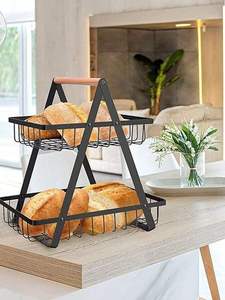 Metal fruit <b>basket</b> double layer fruit <b>basket</b> kitchen storage <b>basket</b> countertop fruit <b>basket</b> <b>bread</b> <b>basket</b> stand fruit organizer - Product Image 2