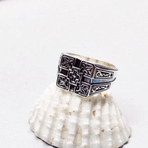 Bague en argent sterling 925 pour homme, motif croix, oxydée, vintage, gravée, bande unie, religieuse, hindoue, de mariage, personnalisable, vente en gros - Product Image 5