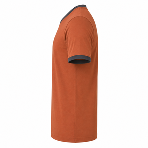 Camiseta al por mayor de cuello en V color naranja quemado con cuello y puños de contraste oscuro, ropa casual personalizada para hombre - Product Image 4