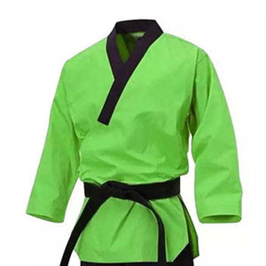 Uniforme de Taekwondo Unisex para Niños, Verde con Ribete Negro, Corte Regular, Algodón, Conjunto de Ropa de Artes Marciales, En Stock - Product Image 3