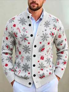 Cardigan en tricot à col châle pour homme, motif renne vert, pull décontracté d'hiver - Product Image 2