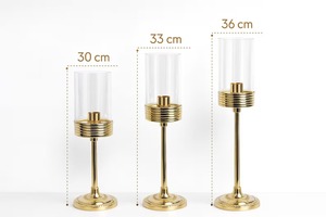 Luxury Gold Metal <b>Candle</b> Stand Set With Glass <b>Hurricanes</b> Decorative Accent Perfect For Living Room And Dining Table From India - Product Image 2
