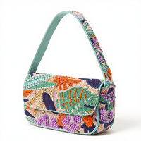 Sac à bandoulière perlé fait main pour femme, motif floral tendance, pochette de soirée à rabat, broderie colorée