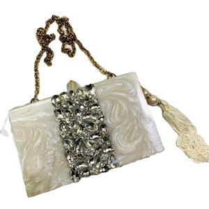 <b>White</b> Glitter Rhinestone Resin <b>Women</b> Hand <b>Bag</b> Best Quality Clutch <b>For</b> Wedding Parties Anniversary Use High Profile Product - Product Image 1