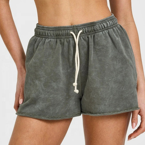Shorts élégants pour femmes, taille haute, délavés à l'acide, couleurs unies variées, pour l'été, vente en gros, avec design OEM - Product Image 1