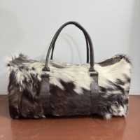 Bolsa de Viaje de Piel de Vacuno con Pelo, Estilo Premium, Bolsa de Fin de Semana, Gran Capacidad, Ligera, Plegable