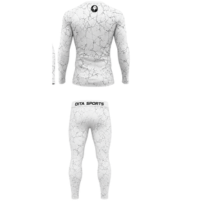 Ensemble de vêtements de sport pour homme, manches longues et leggings, blanc, performance active, entraînement, compression, fitness, gym, sportswear, entraînement athlétique - Product Image 2