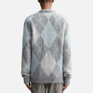 Pull en maille épais unisexe à col en V personnalisé avec logo du fabricant, manches longues, en laine et mohair duveteux, séchage rapide, OEM ODM - Product Image 4