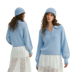 Suéter de Punto para Mujer, Diseño Personalizado, Cuello en V, Manga Larga, Tejido de Algodón Acordonado Suave, Estilo Casual, de Fábrica OEM - Product Image 1