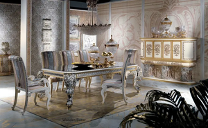 European Royal Luxury Modern <b>Foldable</b> <b>Dining</b> <b>Table</b> Set 6 Piece Wood Solid Back <b>Chairs</b> for Apartment Home Furniture - Product Image 6