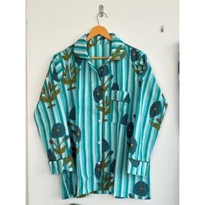 Conjunto de Pijama Bohemio con Estampado Floral, 100% Algodón, Cuello en V, Manga Larga, Corte Regular, Cintura Elástica, Uso Diario Informal, Todas las Temporadas - Product Image 3
