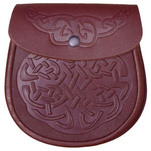 Scottish Kilt Medieval Sporran Celtic Knot Double Embossed Brown Genuine Leather Sporran with <b>Chain</b> and <b>Belt</b> - Product Image 1