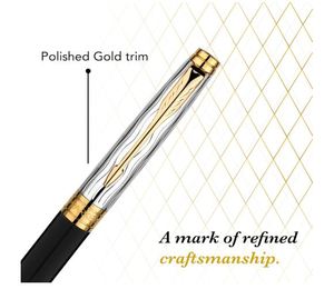 ปากกาโรลเลอร์บอล Parker Aster Essential สีดำพร้อมขอบโครเมียม พร้อมสมุดบันทึกปกแข็งพรีเมียม หมึกสีน้ำเงิน หัวปากกาขนาดกลาง – Luxury Gi - Product Image 2