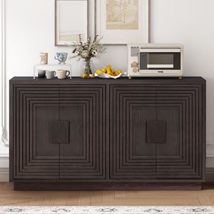 Vintage Distressed 4-Door <b>Sideboard</b> with Adjustable Shelves and Geometric Pattern for Dining <b>Kitchen</b> Living Room - Product Image 2