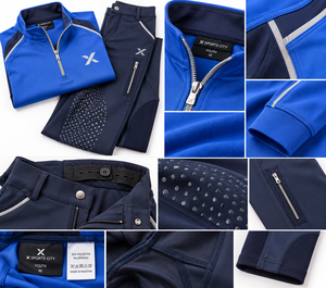 Ropa de Equitación Personalizada para Jóvenes y Niños |   Azul Marino Seis Variaciones de Color |   Fabricante OEM ODM |   Ciudad Deportiva X | - Product Image 6