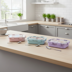 Boîte à lunch bento carrée en acier inoxydable à 3 compartiments, mignonne, pour enfants, anti-fuite, écologique, récipient de stockage alimentaire - Product Image 4