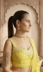 NiMa Creations Lehenga Choli Jaune en Georgette à Paillettes, Robe de Mariage Traditionnelle Longue pour Femme, Style Inde Pakistan, Livraison Rapide - Product Image 4