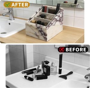 Natural Marble <b>Vanity</b> Organizer with 3 Compartments, Multifunctional Desk Caddy for <b>Makeup</b>, Remote Control Holder for Livingroom - Product Image 3
