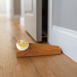 Butée de porte en bois avec bouton en céramique en forme d'oiseau, design traditionnel, installation magnétique facile pour salon, bureau à domicile - Product Image 3