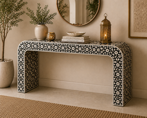Artisan Bone Inlay <b>Console</b> <b>Table</b> Decorative Entryway <b>Desk</b> Luxurious Hallway Accent Furniture For Living Room Decor - Product Image 6