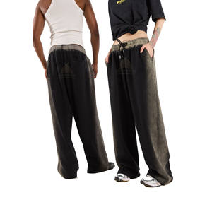Pantalones de chándal de peso pesado con efecto desgastado por el sol, lavado ácido y serigrafía, estilo streetwear, con parte inferior holgada y pierna ancha, precio de fábrica - Product Image 1