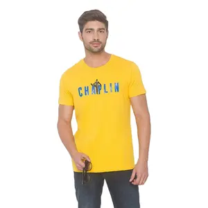 슈퍼 품질 2023 찰리 채플린 맞춤형 남성 크롬 옐로우 코튼 슬림 피트 라운드 넥 인쇄 티셔츠 최고의 남성 의류