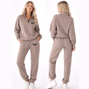 Ensemble de survêtement bordeaux personnalisé pour femme, 2 pièces, sweat-shirt et pantalon de jogging, vêtements de sport décontractés, tenue de fitness avec logo personnalisé - Product Image 3