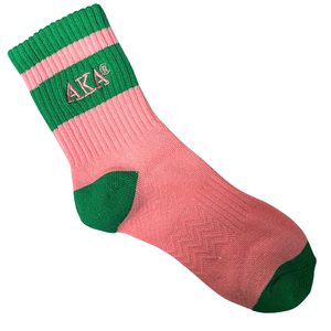 AKA Crew <b>Socks</b> Pink Green Cotton Blend Cushioned Athletic Casual Mid Calf Breathable Durable Fashion <b>Socks</b> - Product Image 1
