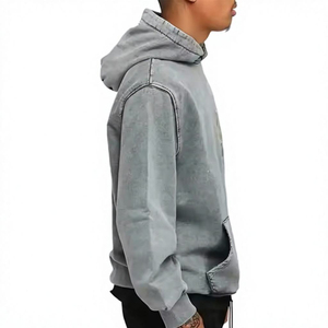 Hoodie Streetwear Tendance Effet Délavé au Soleil, Coupe et Couture Personnalisées, Coton Délavé à l'Acide, pour Hommes - Product Image 3