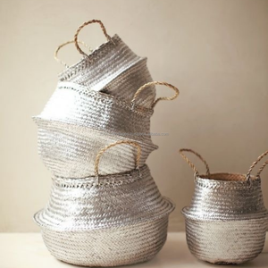 High Quality Modern Hand-painted Foldable Circle Seagrass Belly <b>Basket</b> Decorative Eco-friendly Storage Home Organization - Product Image 1