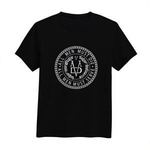 T-shirt noir à manches courtes pour homme All Men Must Die, imprimé logo circulaire, col rond décontracté, coupe oversize, coton écologique color-block - Product Image 1
