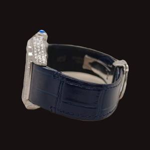 Luxury Classic Date <b>Watch</b> Moissanite Cut Diamond Half Iced <b>Blue</b> Leather Belt Roman Dial 22mm Band Width Analog <b>Man's</b> <b>Watch</b> - Product Image 2