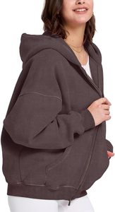Sudadera con capucha y cremallera completa para mujer, estilo oversize, lavado ácido, peso pesado 380 GSM, 100% algodón, chaquetas de moda para otoño, ropa de invierno - Product Image 4