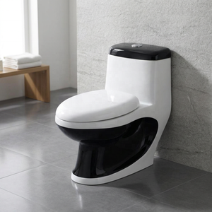 WC monobloc en céramique à chasse directe, design de luxe, à poser au sol, avec siphon en P pour salle de bain - Product Image 2