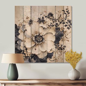 Vintage <b>Pine</b> Wood Floral Wall Art Handcrafted Wooden Plank Wall Hanging - Product Image 3