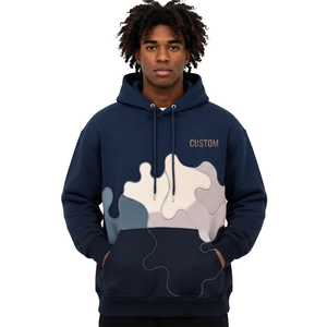 OEM Custom Wavy Camo Patchwork Hoodie 100% Cotton French Terry Drop Shoulder Pullover Hoodies Winter Style Private <b>Label</b> Vendor - Product Image 1