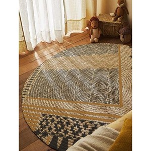 Industry Trending Round Jute Area Rug Geometric Bohemian Style Flat Weave Non-Slip Living Room Decor Spot Clean - Product Image 2