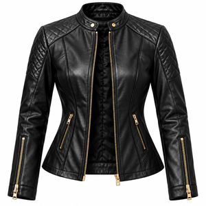 Chaqueta de Invierno de Cuero Genuino Personalizada para MUJER, Chaqueta de Motociclista Premium con Cierre, Prenda Exterior Moderna, Duradera, Cómoda y de Secado Rápido - Product Image 1