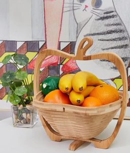 Foldable Bamboo Apple Shaped Dried Fruit <b>Basket</b> Decorative Fruit Snack Serving <b>Basket</b> for Kitchen Dining <b>Table</b> Home Decor - Product Image 3
