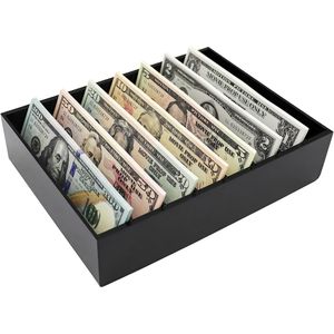 Organizzatore di Denaro in Acrilico Nero a 8 Scomparti per Banconote, Vassoio/Scatola Porta Contanti con Design Artigianale per la Gestione del Contante - Product Image 1