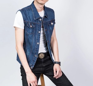 Men's Hot Street Style Genuine jeans <b>Denim</b> Leather <b>Vest</b> High Quality Casual Outdoor <b>Jacket</b> for Winter for Bikers - Product Image 6