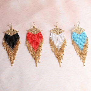 Drop <b>Earrings</b> Hand-Woven Gold <b>White</b> Black Red Fringe Pendant <b>Earrings</b> for Women Jewelry Wholesale by MD HANDICRAFTS - Product Image 2