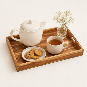 Wholesale Premium Handcrafted Teak Wood Serving <b>Tray</b> Eco-Friendly Rectangular Decorative Ottoman <b>Tray</b> For Coffee Table <b>Breakfast</b> - Product Image 2
