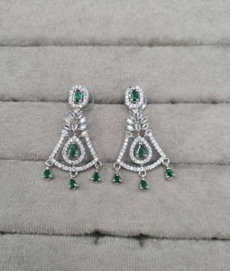 Wholesale Pear Cut Stone Studded American <b>Diamond</b> <b>Earrings</b> Marquise Cut Stone Link Silver Rhodium Plated AD <b>Earrings</b> For Women's - Product Image 6
