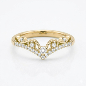 Vintage 14K Solid Gold Lab Grown Diamond <b>V</b> Shape Curved Chevron Wedding Band Wishbone Ring <b>Crown</b> Stacking Ring Anniversary Gift - Product Image 1