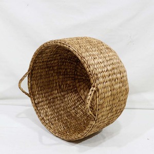 Hot Selling Water Hyacinth Laundry <b>Basket</b> Round Storage <b>Hamper</b> With Woven Handles - Product Image 2
